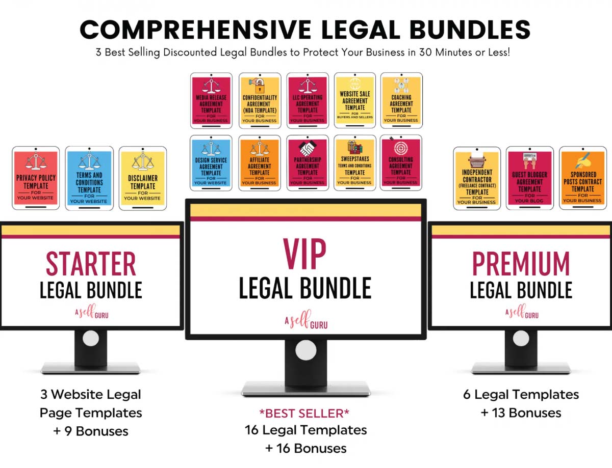 Comprehensive legal bundles - starter legal bundle, vip legal bundle and premium legal bundle.
